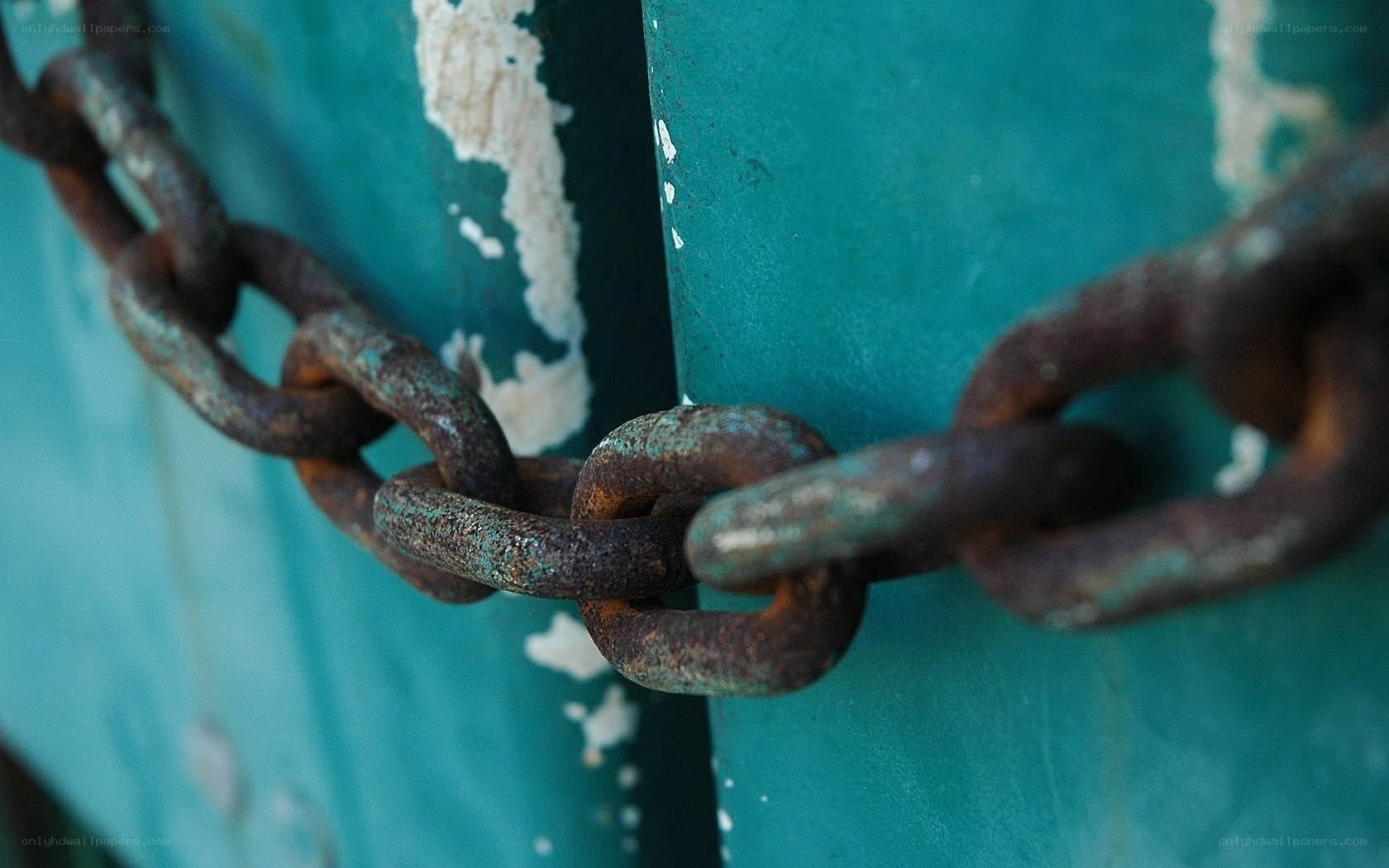 Rusty chain on green door