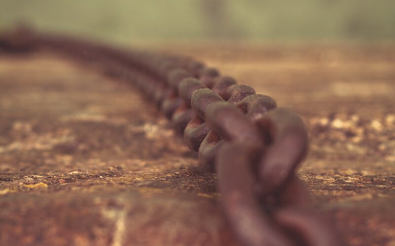 Rusty Chain on Wood — Brown, Dusty