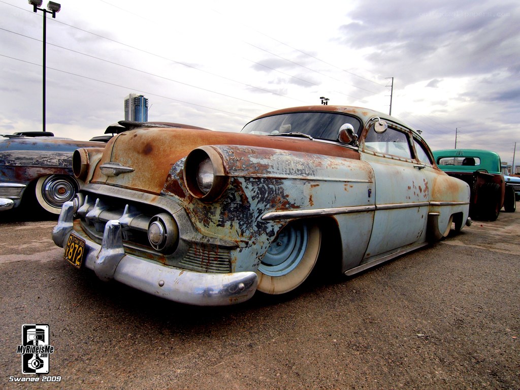 rusty classic car at show