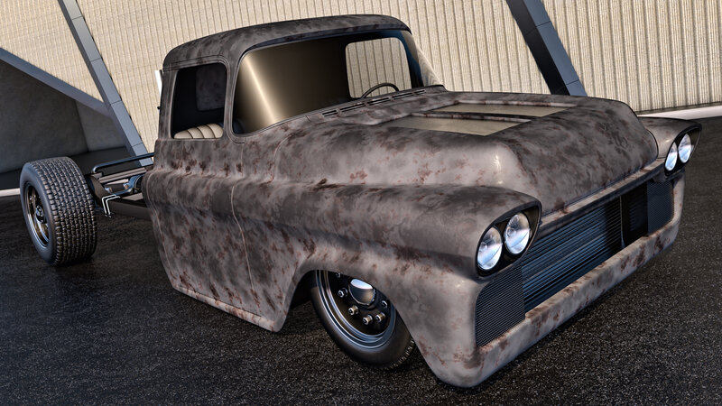 Rusty Custom Pickup Truck — Gray, Industrial