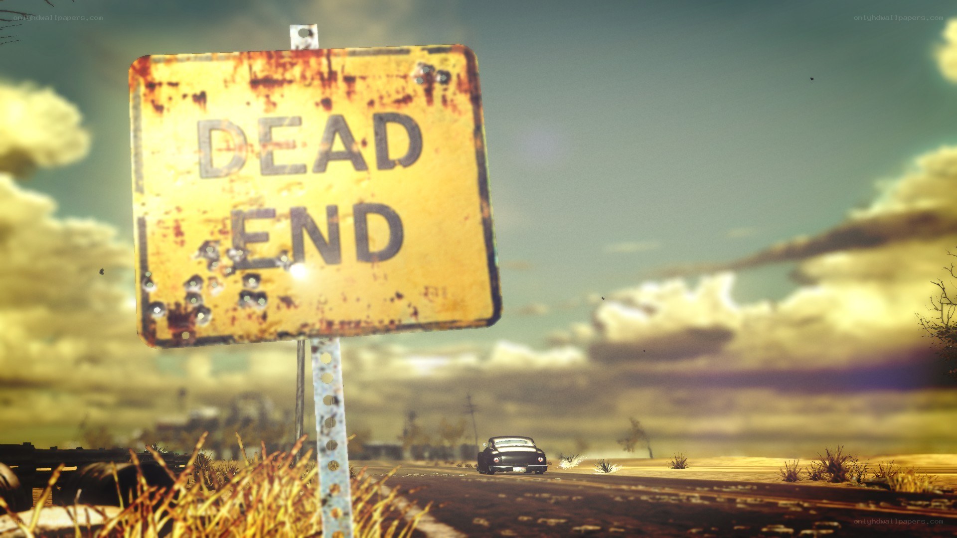 Rusty dead end sign in desert