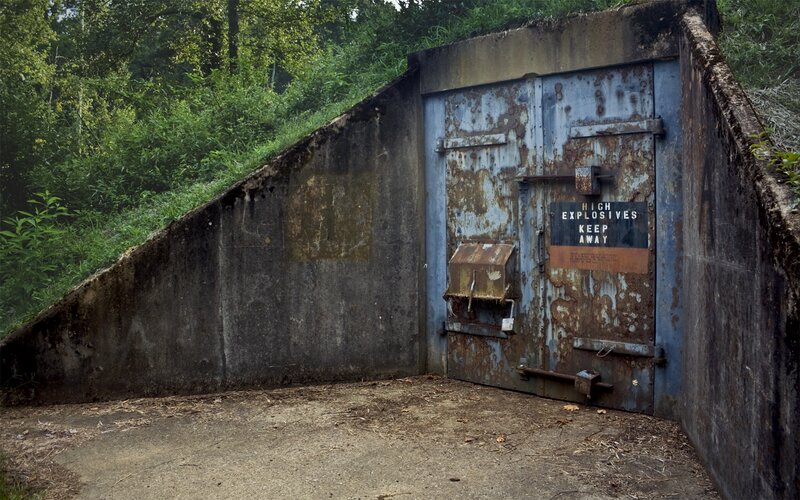 Rusty explosives storage bunker