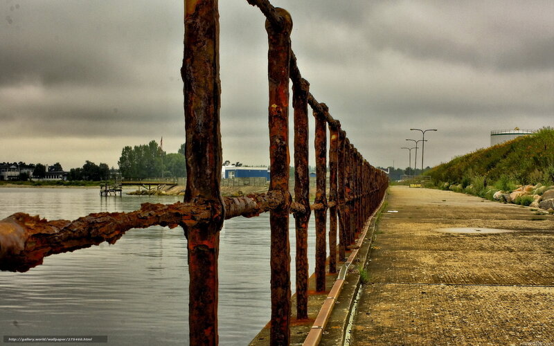 Rusty fence by the water