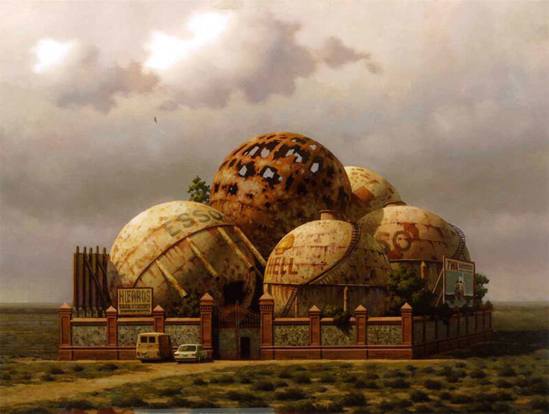 Rusty gas tanks in desert