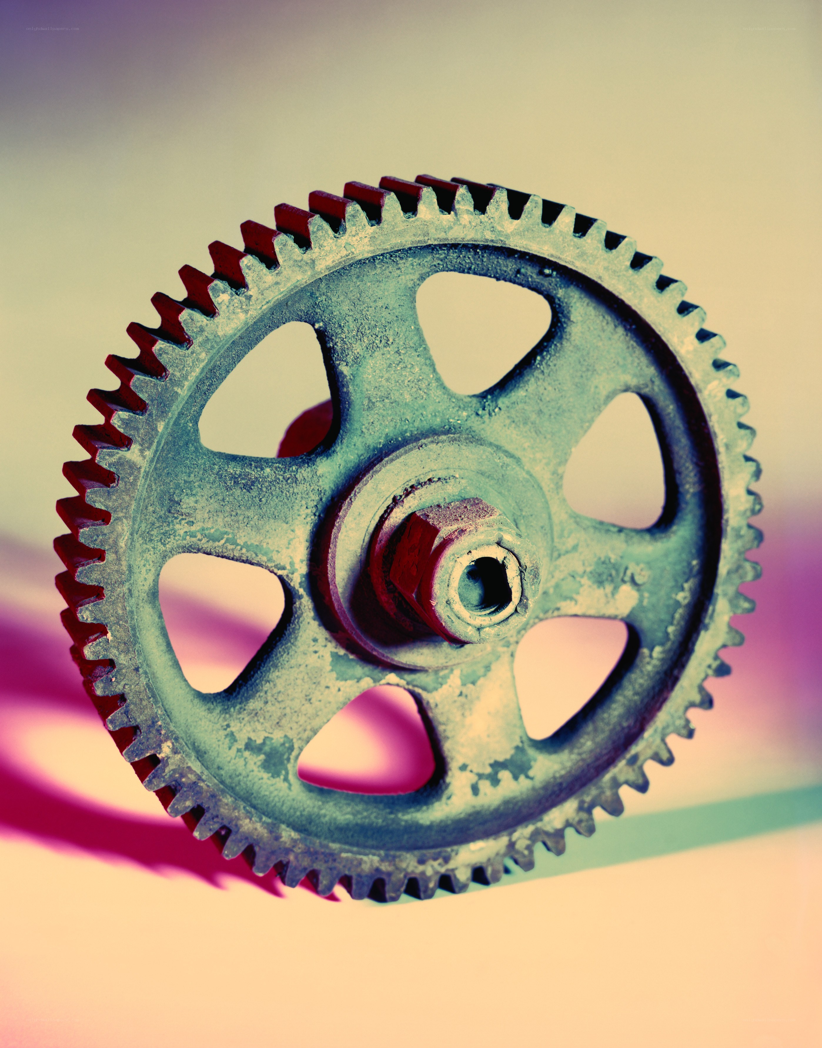 rusty gear on colorful background