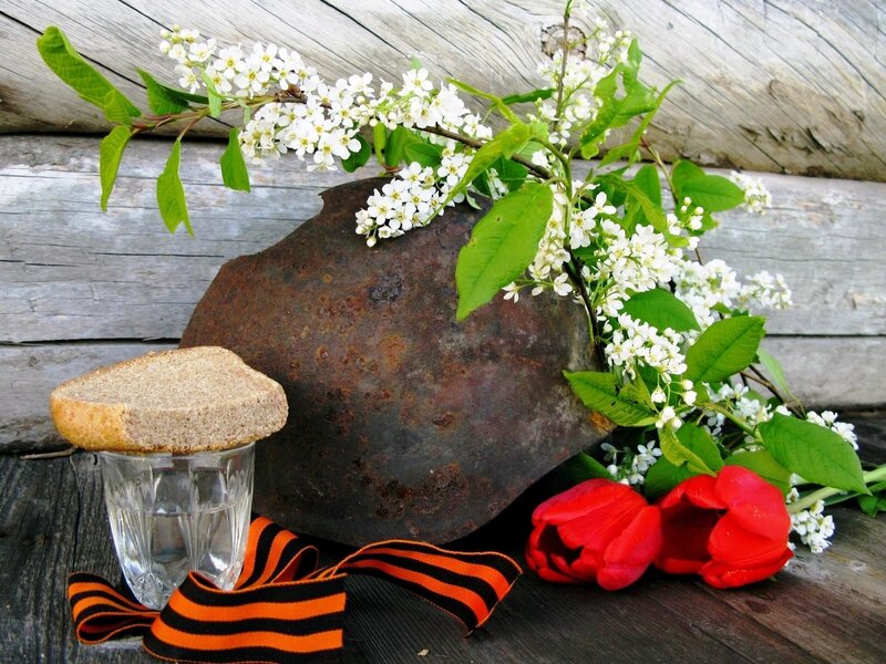 Rusty Helmet with Flowers