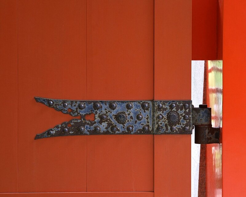 Rusty Hinge on Red Door