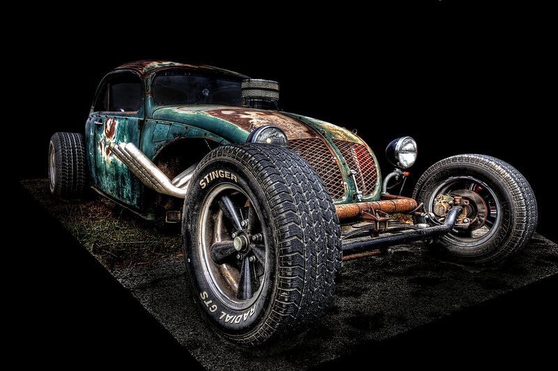 Rusty Hot Rod Car — Black, Dramatic, Photograph