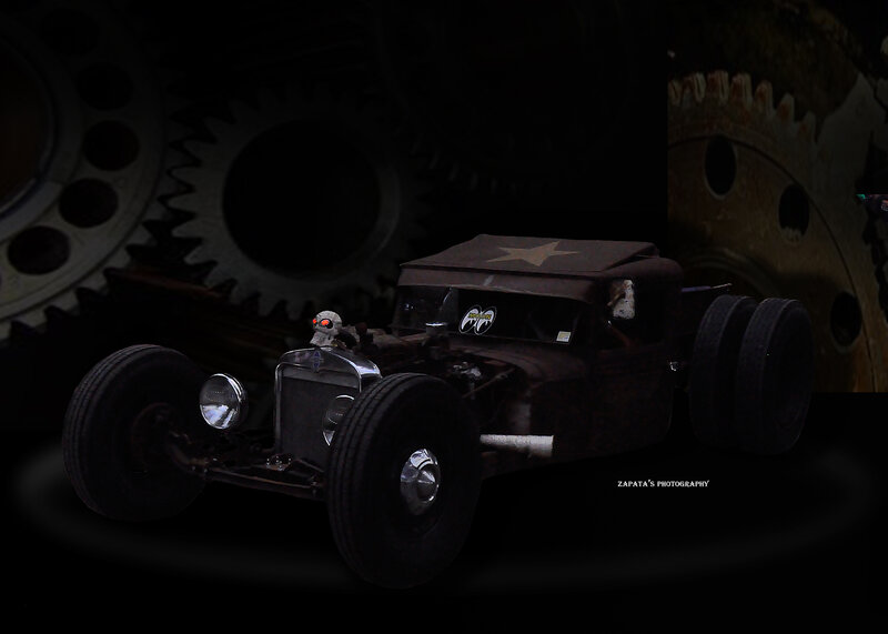 Rusty Hot Rod Car — Black, Dramatic