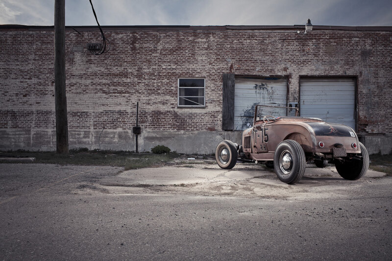 Rusty Hot Rod Car — Brown, Dramatic, Afternoon, Photograph