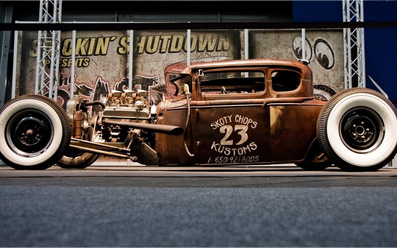 Rusty Hot Rod Car — Brown, Dramatic, Photograph, White-walled Tires