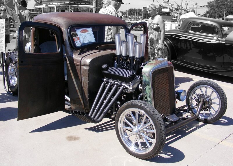 Rusty Hot Rod Car — Brown, Outdoor, Afternoon, Photograph, People
