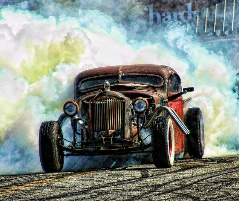 Rusty Hot Rod Car — Red, Dramatic, Digital Art