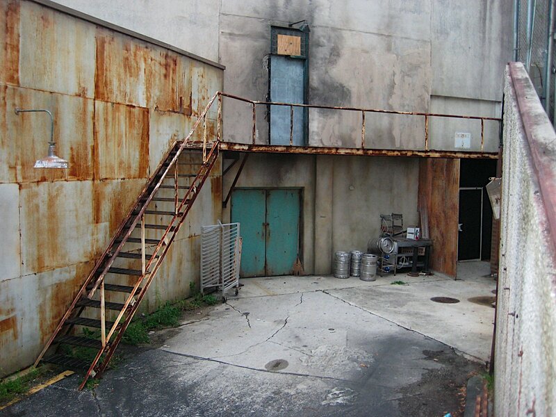 Rusty industrial alleyway