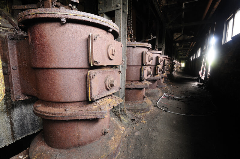 Rusty industrial machinery in a factory