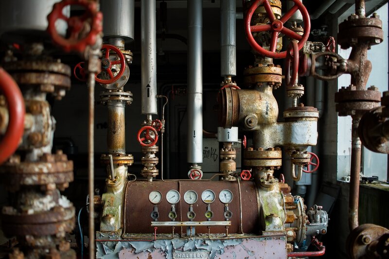 Rusty Industrial Machinery — Red