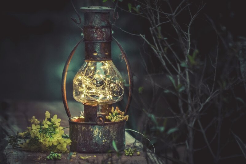 Rusty Lantern with Lights