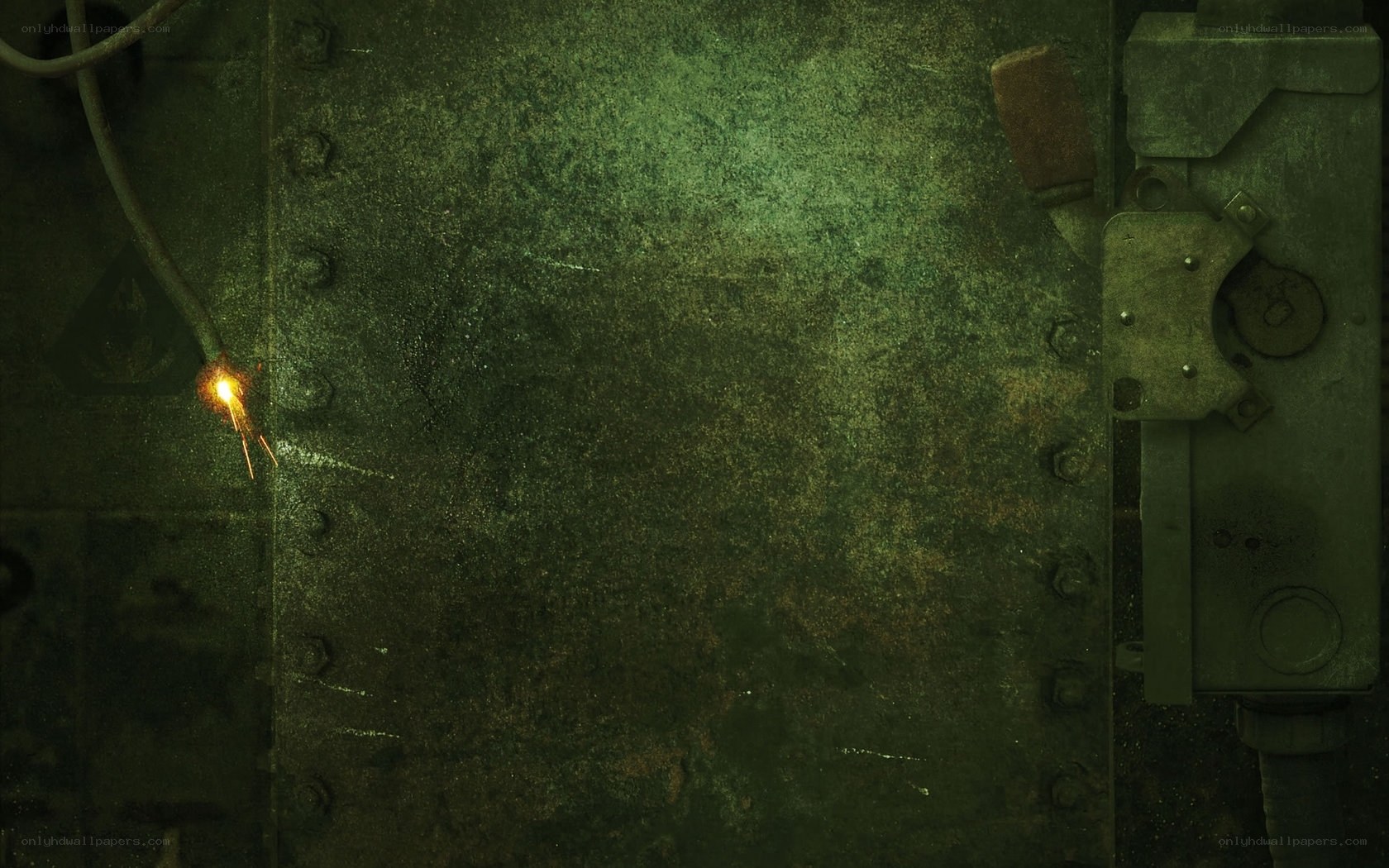 rusty metal door with sparks
