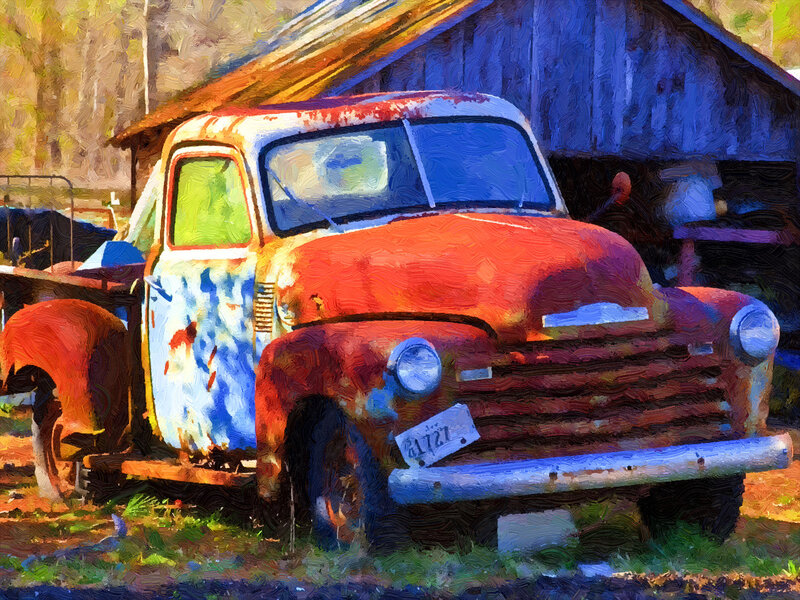 Rusty Old Pickup Truck — Red, Dramatic