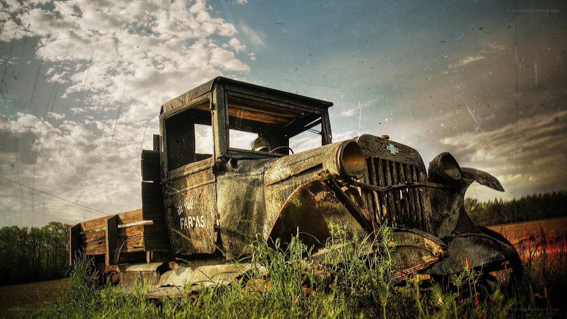 Rusty old truck in a field