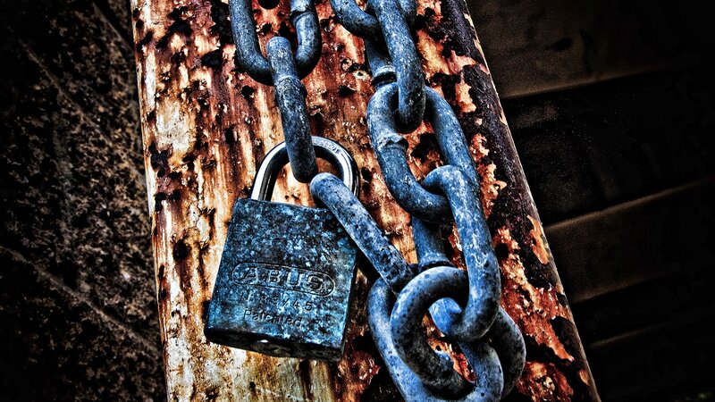 Rusty Padlock and Chain — Blue