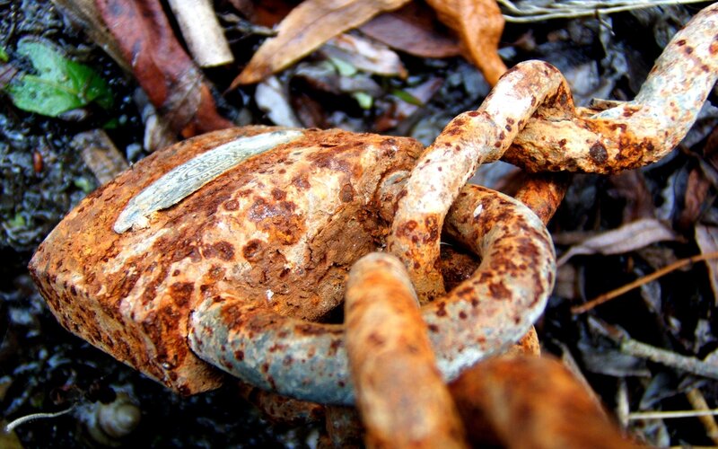 Rusty Padlock and Chain — Brown, Decayed