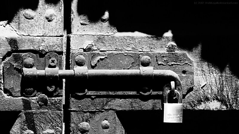 Rusty Padlock on Door — Black