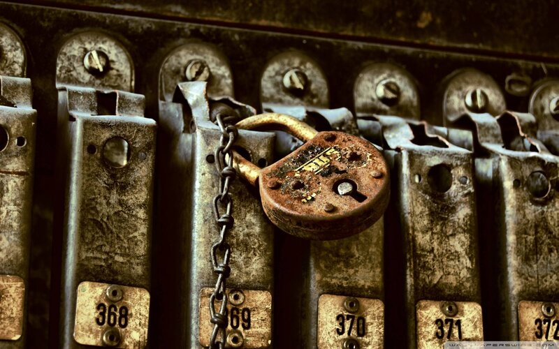 Rusty Padlock on Lockers — Brown, Dramatic