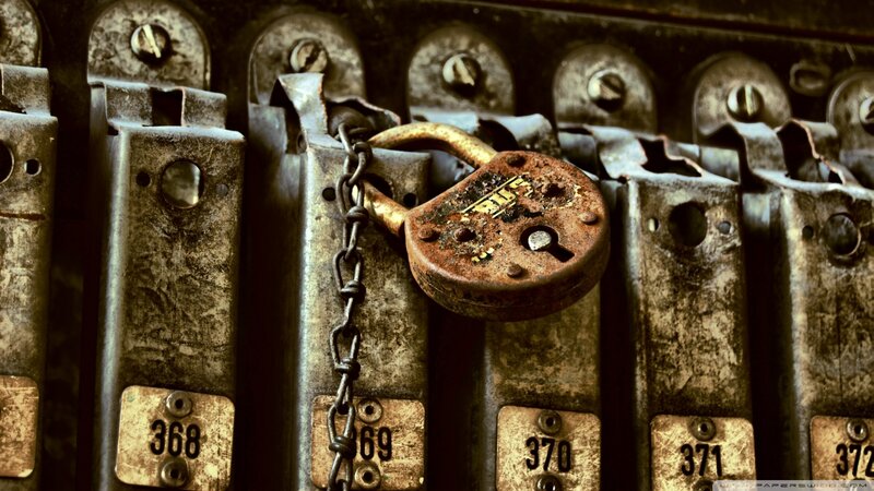 Rusty Padlock on Lockers — Brown