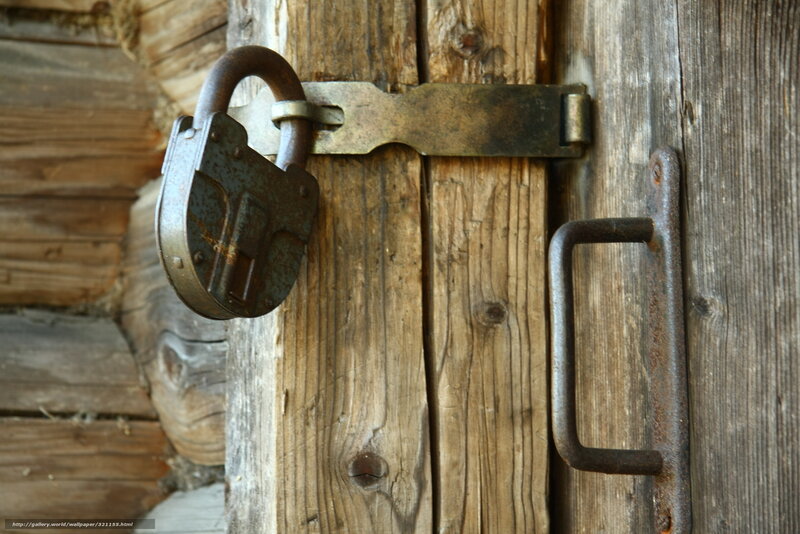 Rusty Padlock on Wooden Door — Brown, Dusty