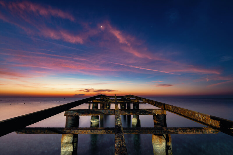 Rusty Pier at Sunset — Purple
