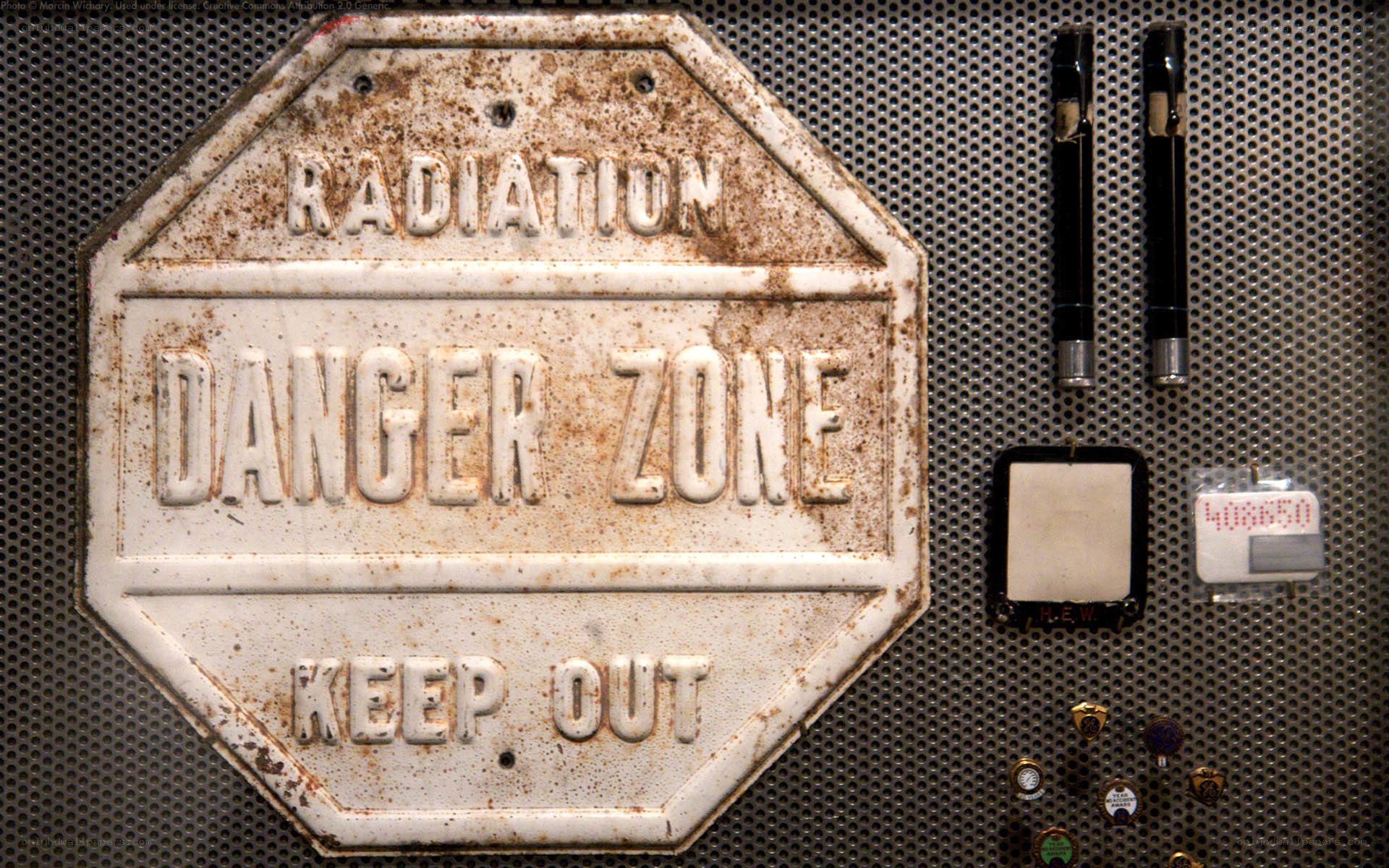 Rusty radiation warning sign