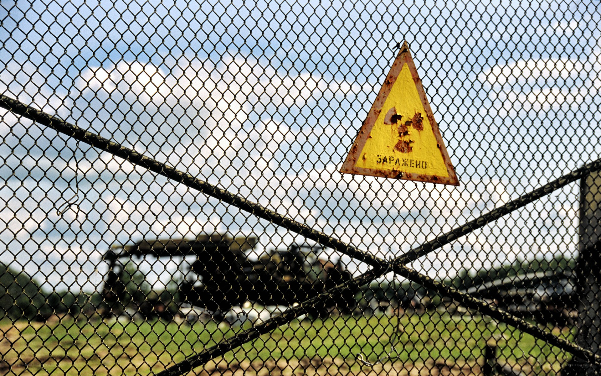 Rusty radiation warning sign