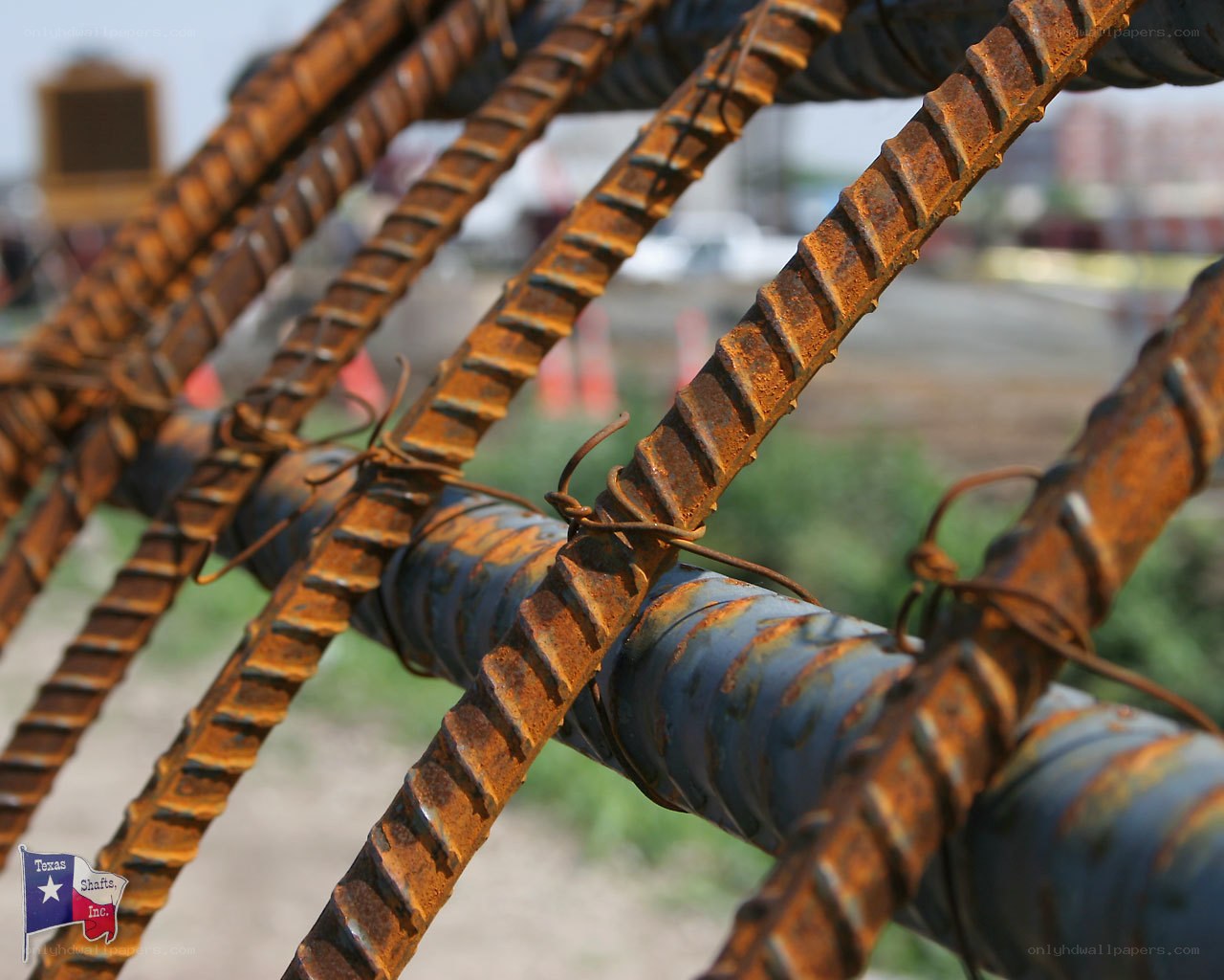 Rusty rebar at a construction site
