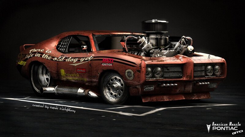 Rusty Red Muscle Car — Dramatic, Digital Art