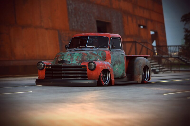 Rusty Red Pickup Truck — Dramatic, Sunset, Digital Art