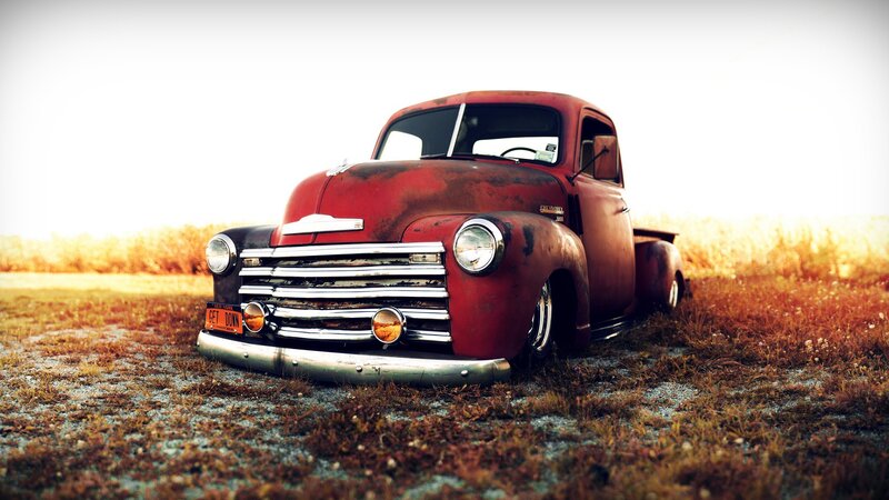 Rusty Red Pickup Truck — Dramatic, Sunset, Photograph