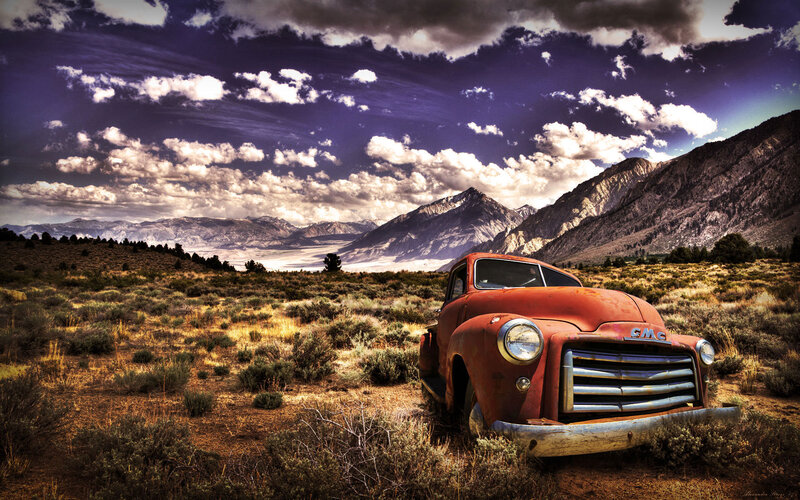 Rusty Red Truck — Dramatic, Afternoon, Photograph