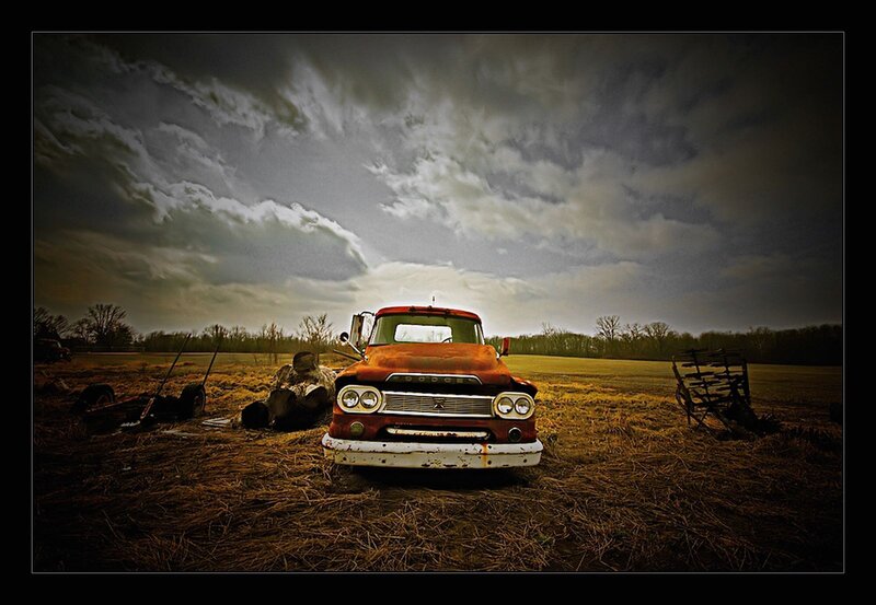 Rusty Red Truck — Dramatic, Afternoon