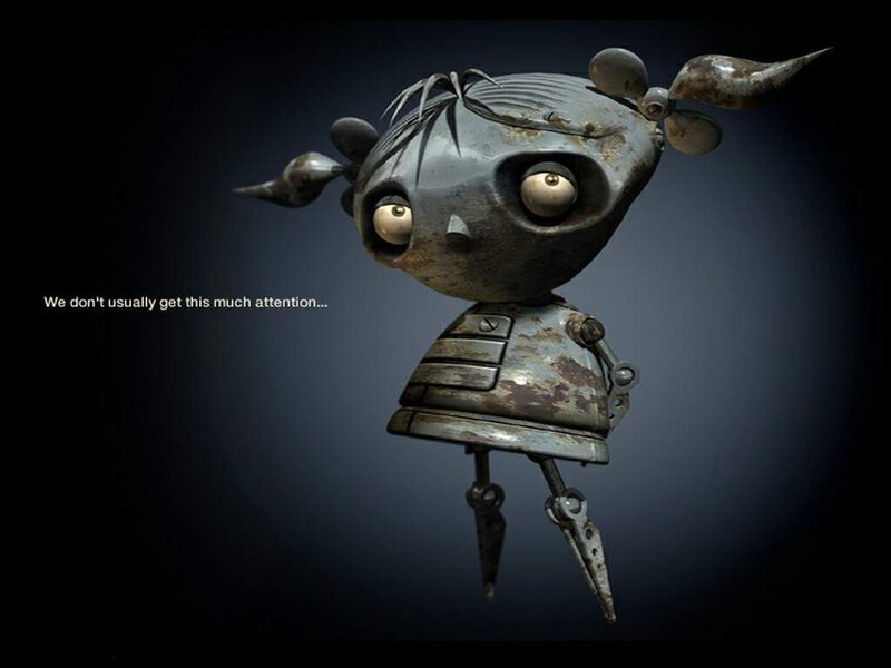 rusty robot with big eyes