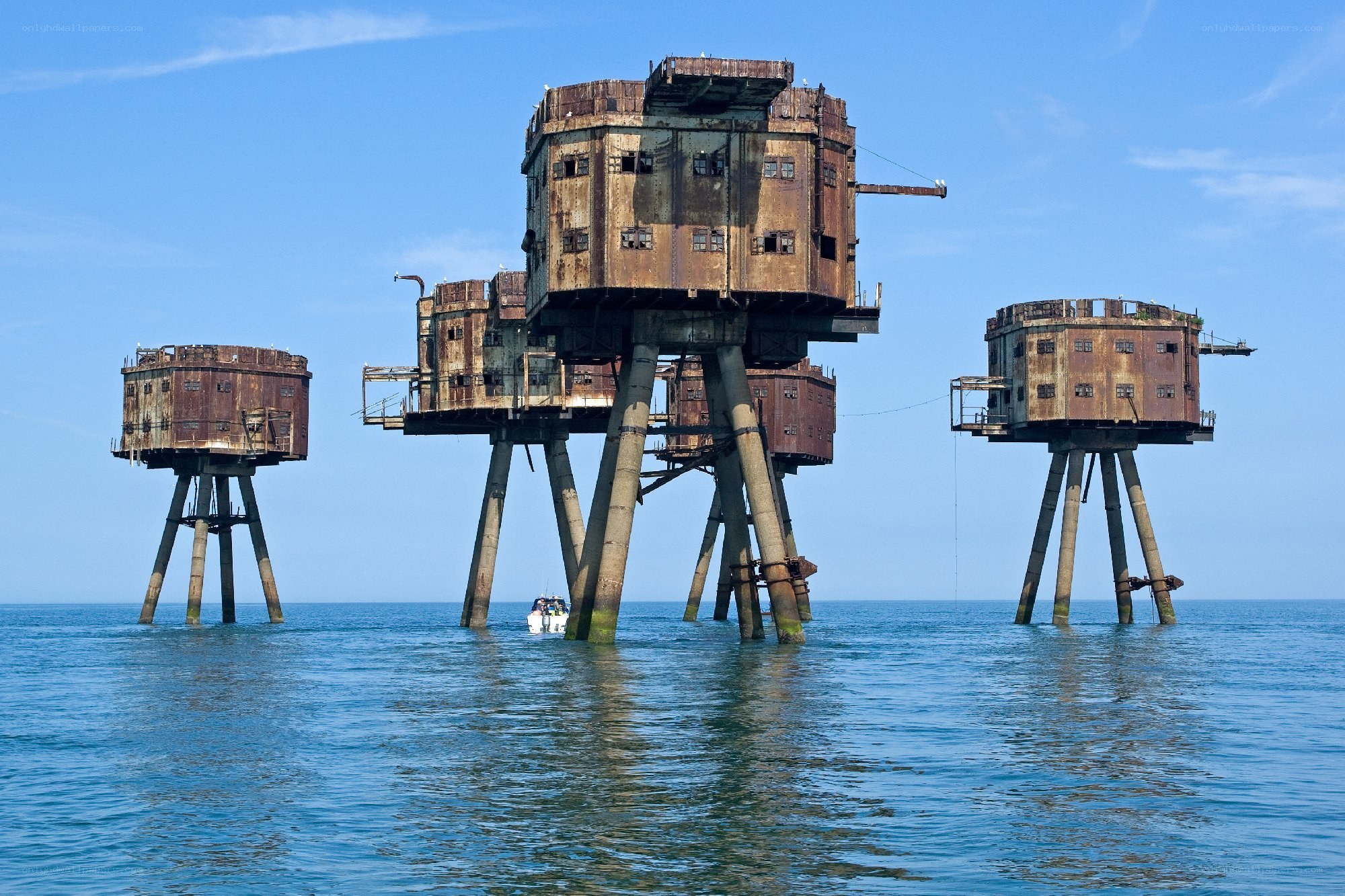 Rusty sea forts in the ocean