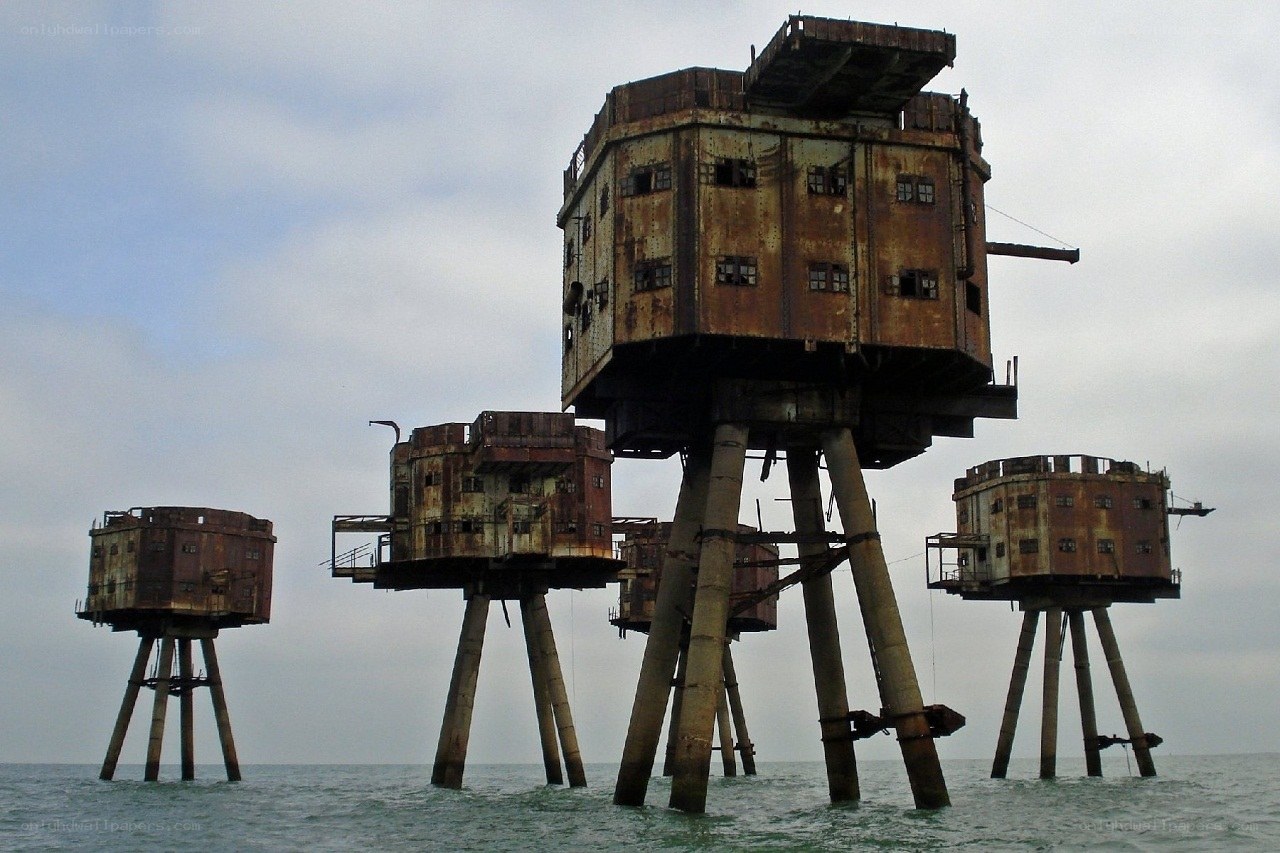 Rusty sea forts in the ocean