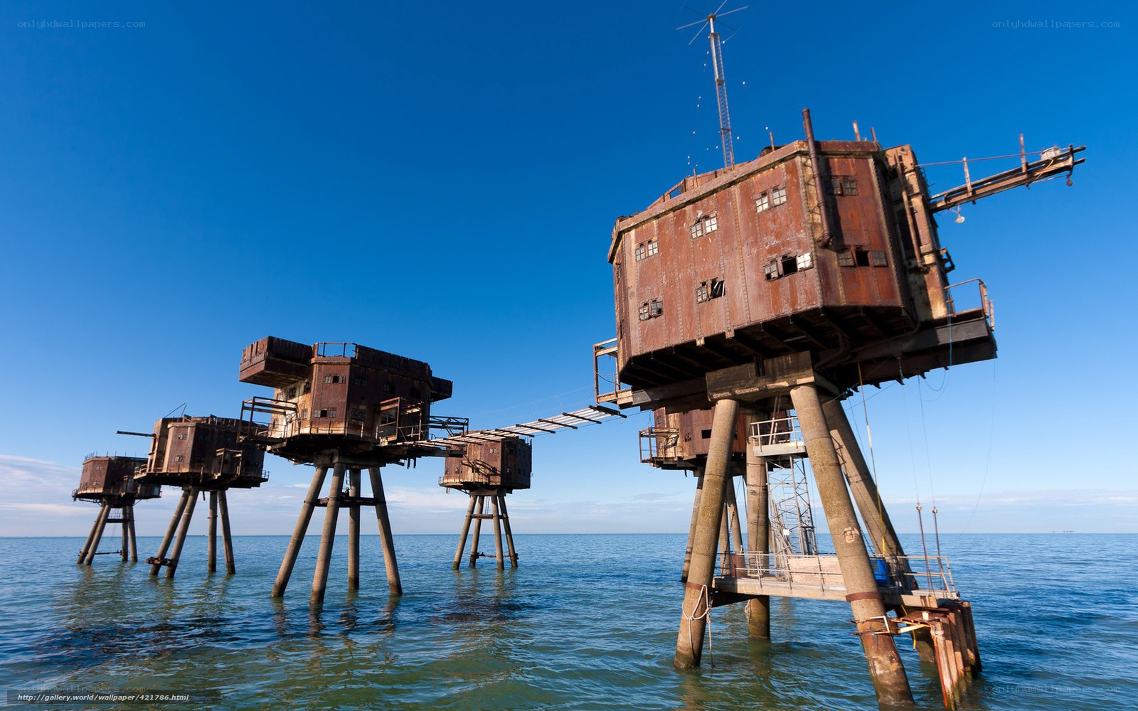 Rusty sea forts in the ocean