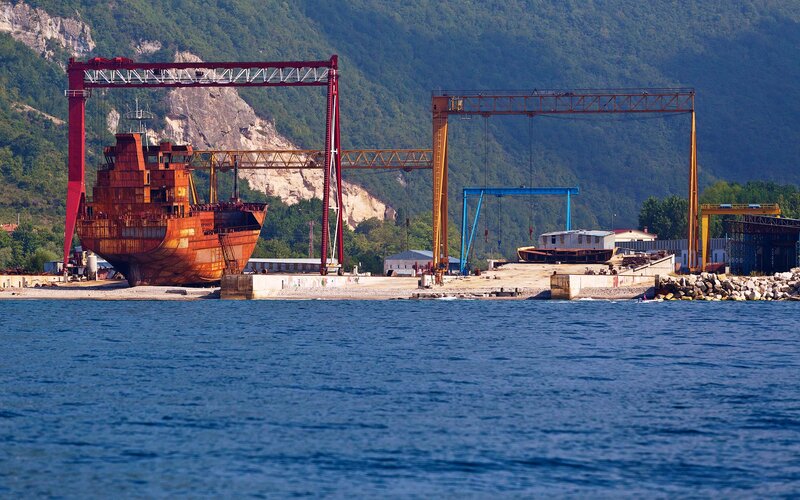 Rusty Ship in Dry Dock