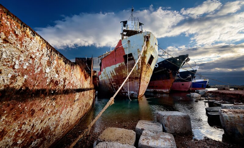 Rusty Ships in Harbor