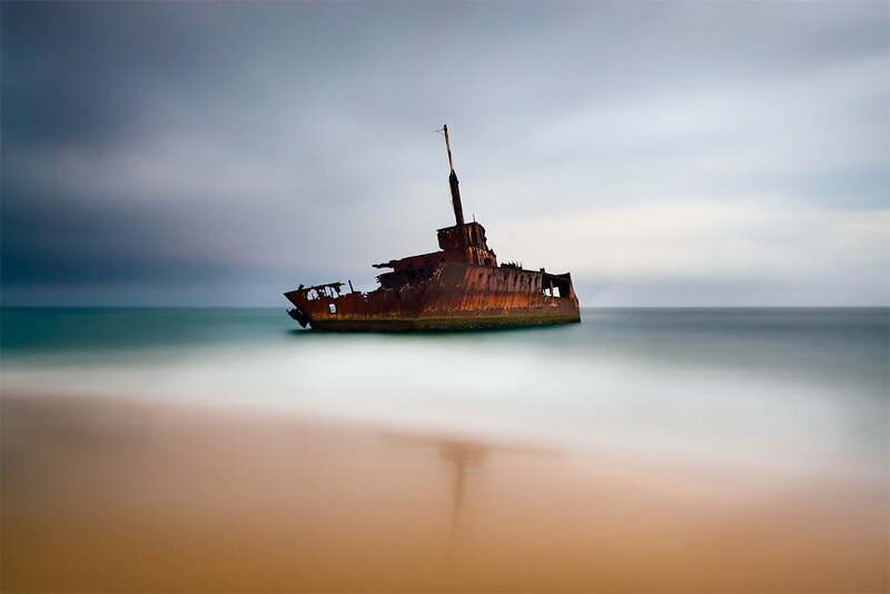 Rusty Shipwreck — Blue, Dramatic, Photograph, Ocean