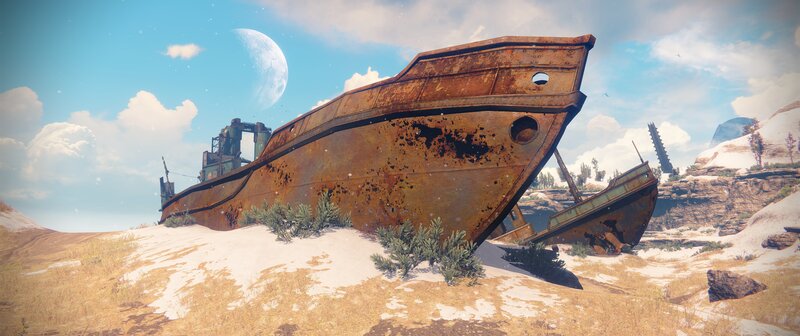 Rusty Shipwreck in Desert — Brown