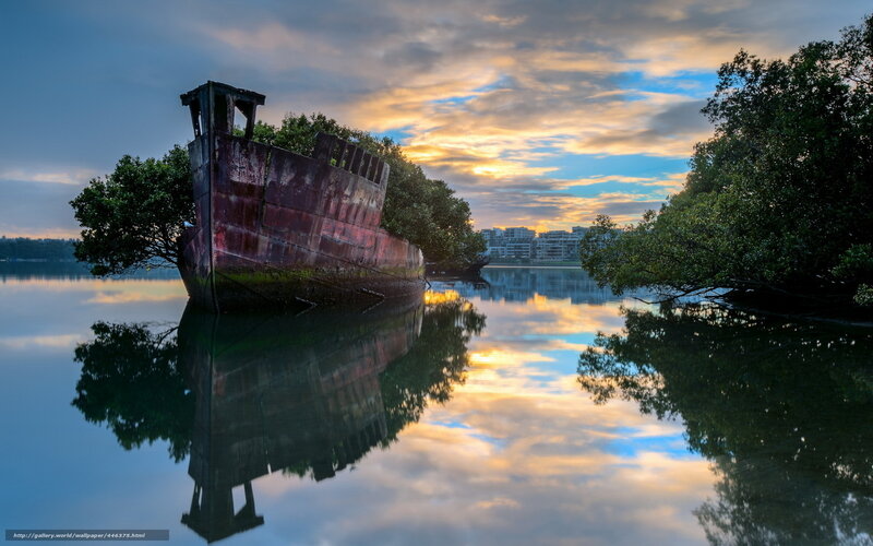 Rusty Shipwreck in Water — Blue, Serene
