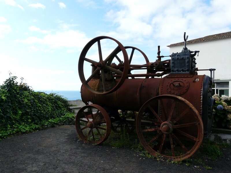 Rusty steam engine by the sea