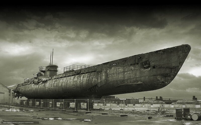 Rusty submarine on display